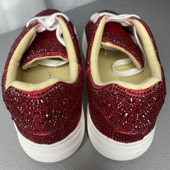 Betsey Johnson Sidny Fashion Sneakers Womens Size 6 Rhinestone Platform Red Ruby - Picture 8 of 10